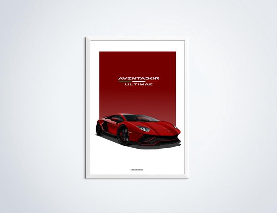 Lamborghini Aventador Ultimae Affiche Rouge - Affiche de voiture 70 x 50 cm | Chambre des enfants | Chambre à coucher | Bureau