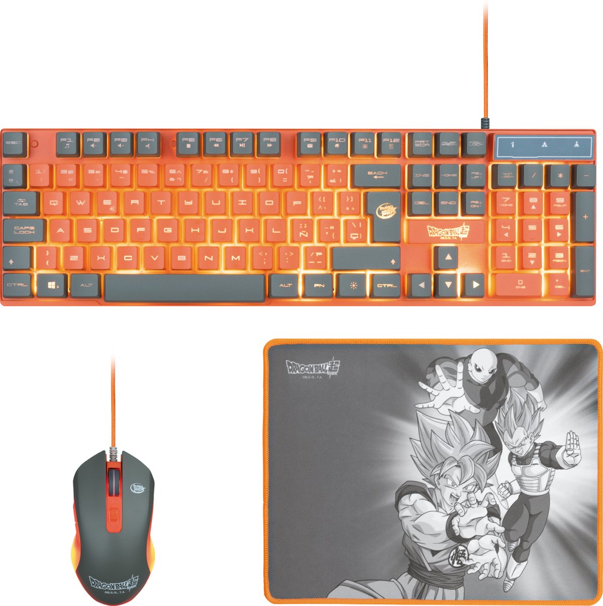 FR-TEC PC Dragon Ball Super PACK Keyboard + Mouse + Mousepad toetsenbord Inclusief muis USB Grijs, Oranje