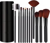 12- delige Professionele make up kwasten set met organizer - Zwart