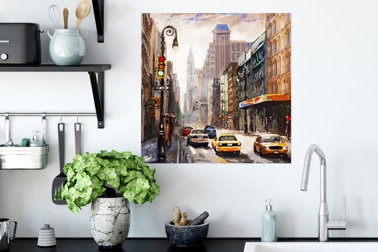 Poster Peinture - Ville - Voiture - Huile - 50x50 cm