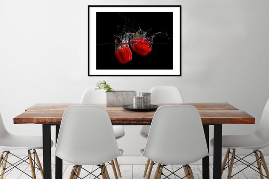 Cadre photo avec poster - Paprika - Légumes - Nature morte - Water - Rouge - 80x60 cm - Cadre poster - Décorations de Noël - Décoration de Noël pour l'intérieur - Noël