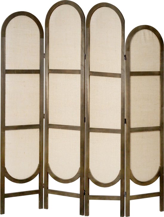 LW Collection Kamerscherm bruin hout rond - kamerschermen 4 panelen - rond en inklapbaar - decoratieve en moderne scheidingswand 170x160cm - paravent kant en klaar