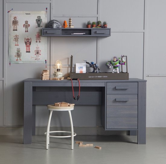 WOOOD Dennis Bureau - Grenen Geborsteld - Staal Grijs - 74x141x59