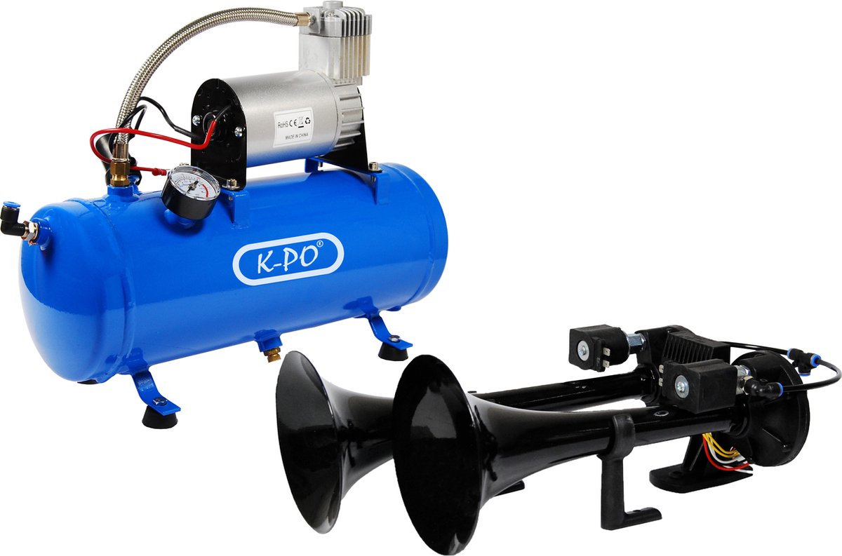 hi-do TGV train horn 12V + K-PO® Compressor - 12 Volt - 6-8 Bar - 6 Liter tank - Luchthoorn - 135 dB