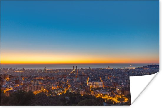 Poster Barcelona skyline in de avond - 180x120 cm XXL