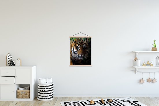 Porte-affiche avec affiche - Affiche scolaire - Tigre - Feuilles - Jungle - Animaux - Sauvage - 60x80 cm - Lattes transparentes