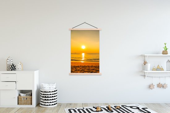 Porte-affiche avec affiche - Affiche scolaire - Palmier - Plage - Coucher de soleil - Mer - 120x180 cm - Lattes vierges