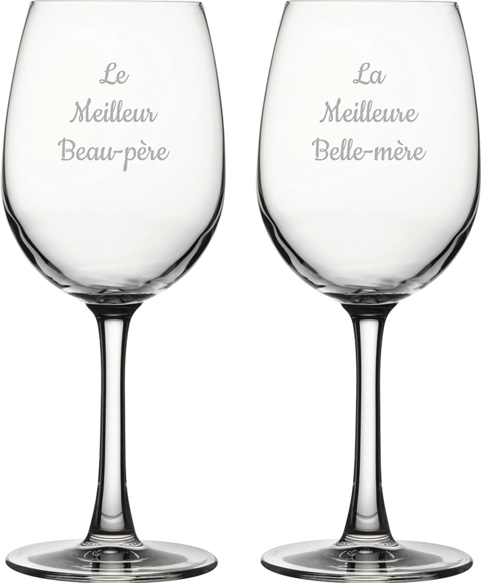 Witte wijnglas gegraveerd - 36cl - Le Meilleur Beau-père & La Meilleure Belle-mère