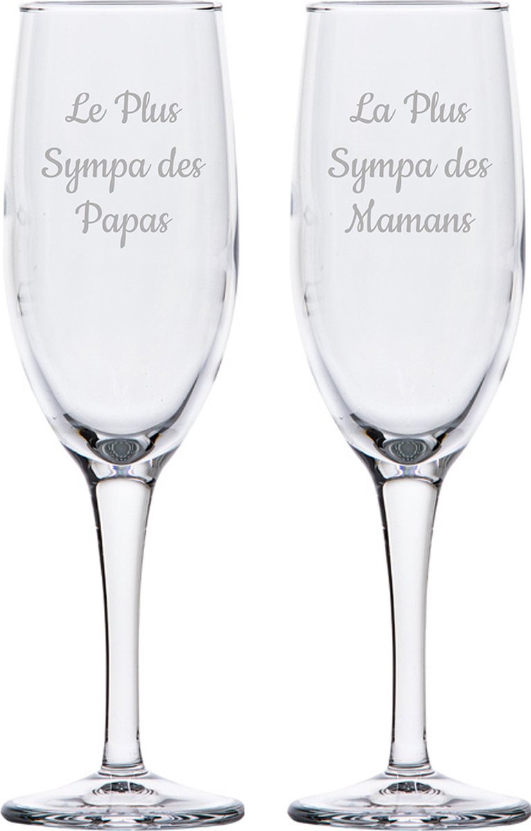 Champagneglas gegraveerd - 16,5cl - Le Plus Sympa des Papas & La Plus Sympa des Mamans