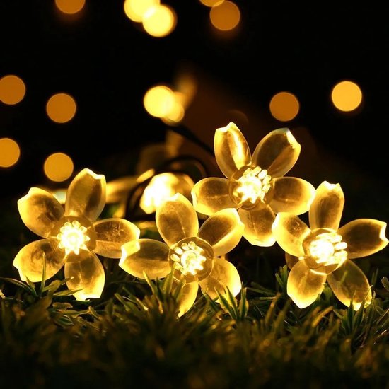 ITAGALA Solar FLOWER Tuinverlichting op zonneenergie - Tuinverlichting buiten lichtsnoeren - Tuinverlichting led buiten - Lichtslinger - 7 meter - 50 bloemen LED lampjes - Feestverlichting buiten - Lichtsnoer buiten - Warm White
