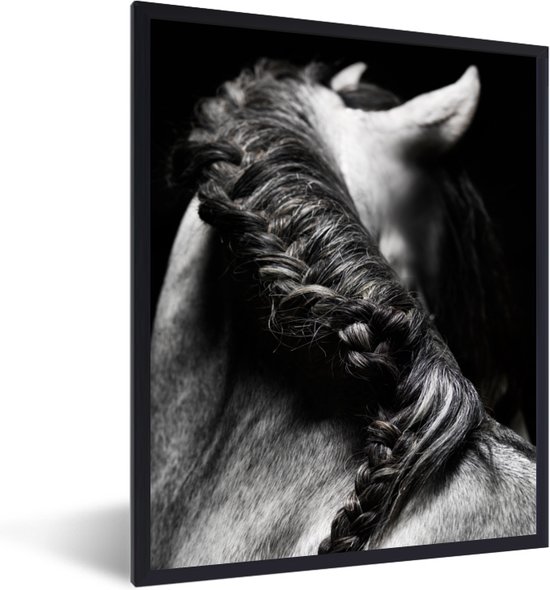 Fotolijst incl. Poster - Paard - Vlechten - Zwart - wit - 30x40 cm - Posterlijst