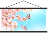 Posterhanger incl. Poster 150x75 cm - Schoolplaat - Vlinders - Boom - Bloemen - Textielposter - Zwarte latten