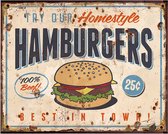Clayre & Eef Tekstbord 25x20 cm Beige Ijzer Hamburger Food Wandbord