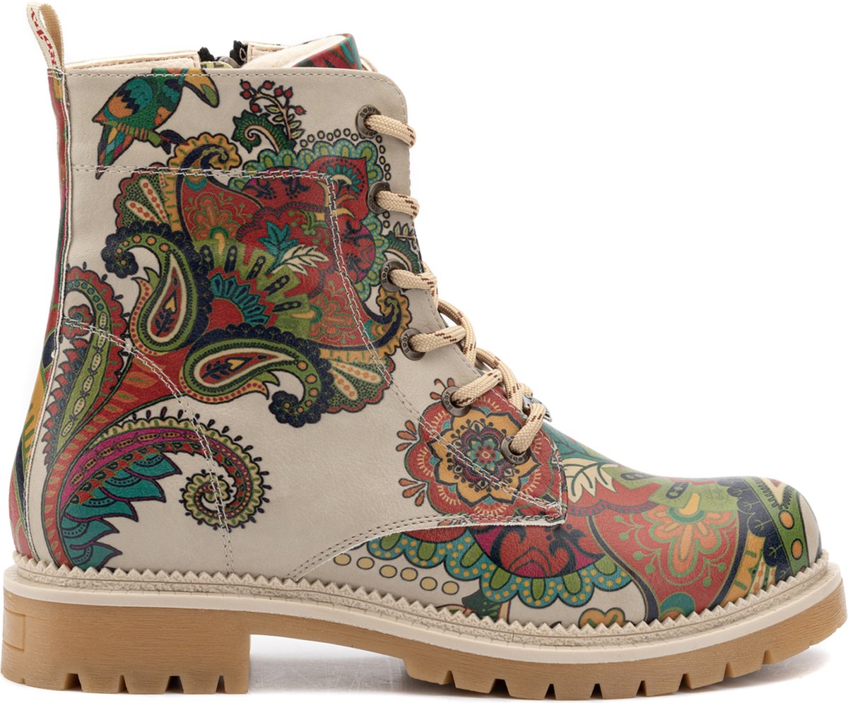 GOBY - Flowerart - Ankle Boots - Laars - Laarzen - Damesboots - Dames laarzen - Enkel laarzen - Handmade - Bloemenprint - Maat 37