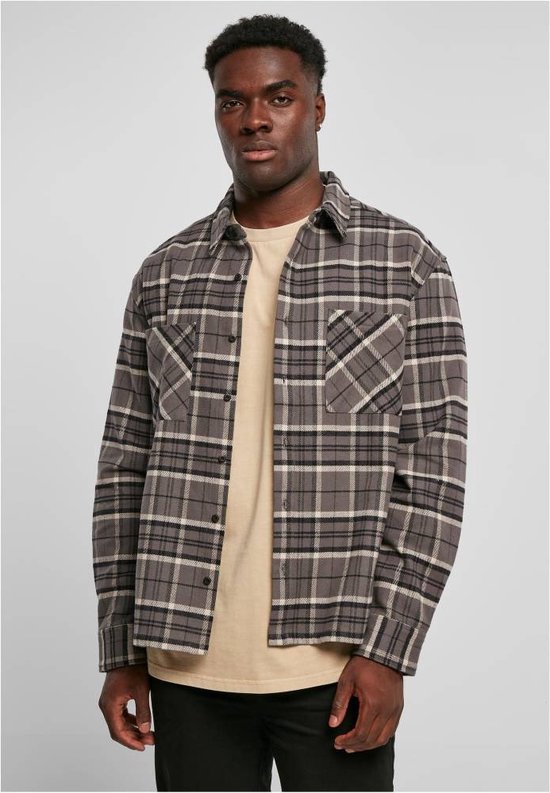 Urban Classics - Boxy Kane Check Overhemd - L - Grijs/Zwart