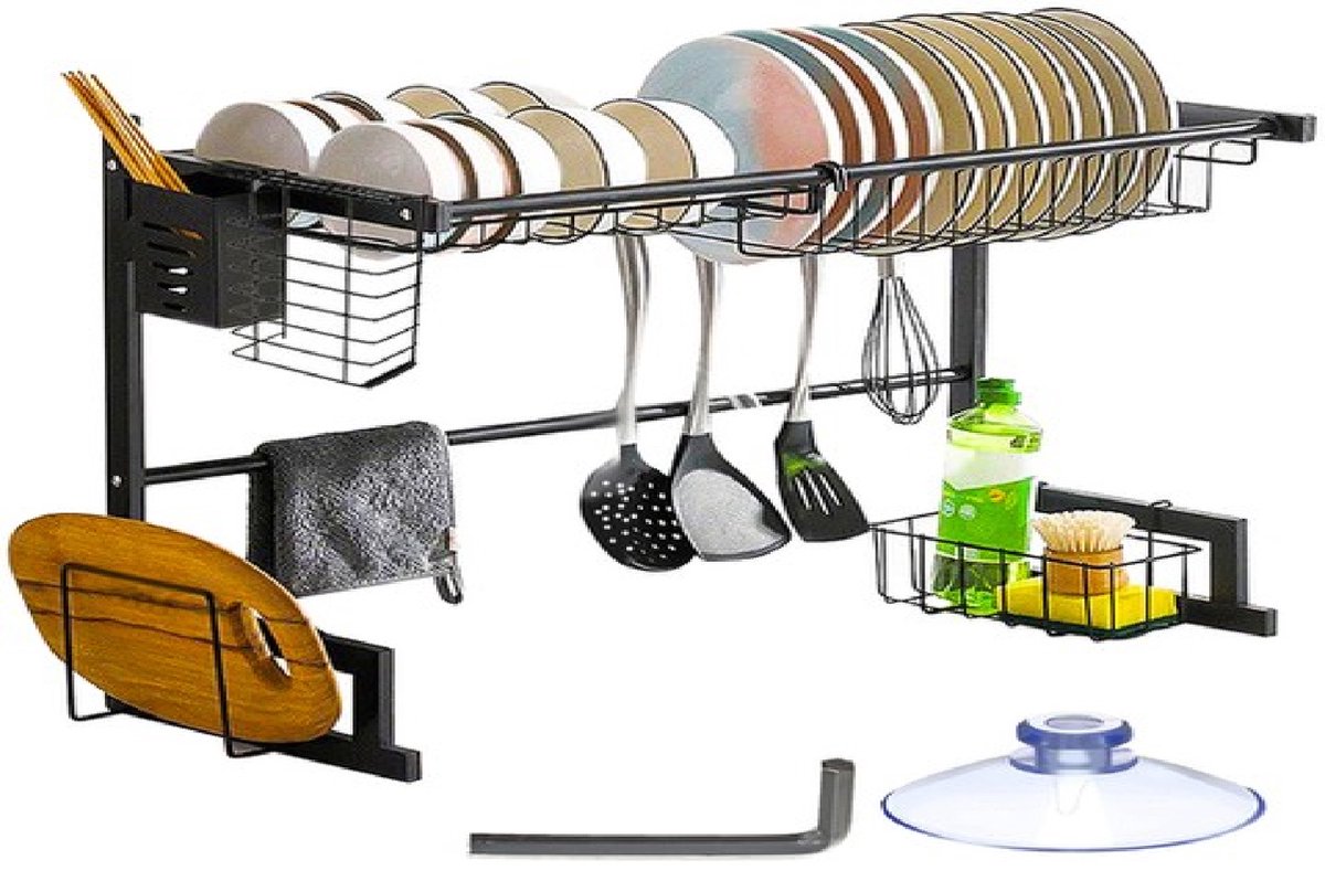 Goedkoopste Luxe Metalen Afdruiprek | Afwas Druiprek | Vaatwasser Rek Met Bestekmand | Keukenrek | Zwart