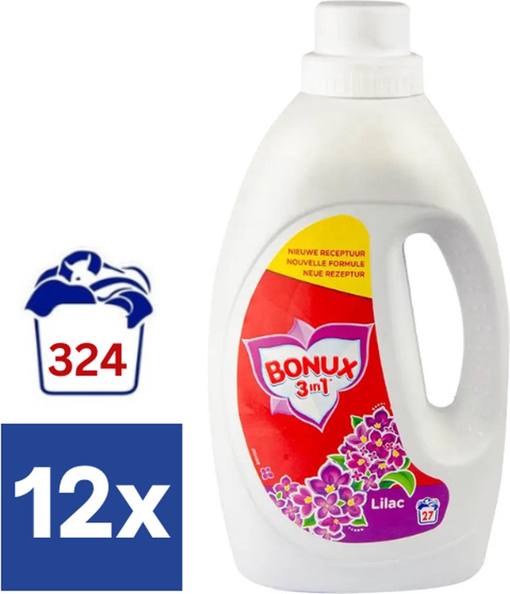 Bonux Lila Vloeibaar Wasmiddel (Voordeelverpakking) - 12 x 1.485 l (324 wasbeurten)