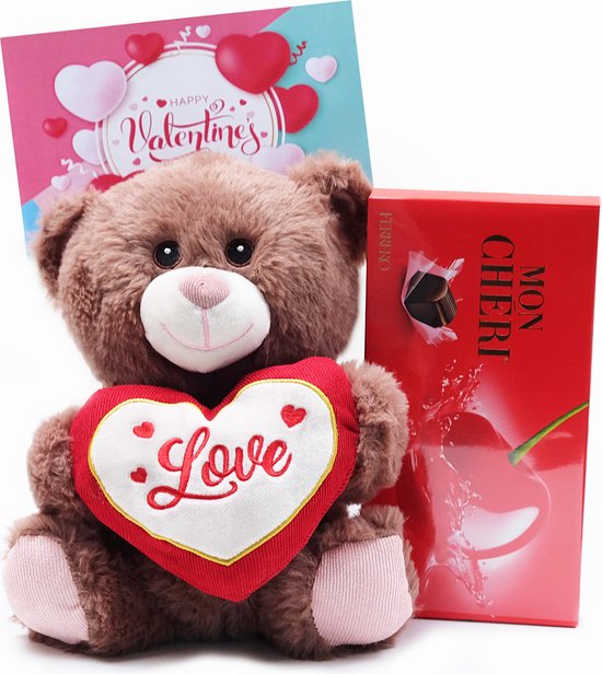 Bediende voormalig Ambacht Valentijn Cadeau LOVE Knuffel - Mon Chéri Chocolade - Knuffelbeer Love Hart  -... | bol.com