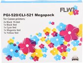 FLWR PGI-520 / CLI-521 GY 6-Pack / zwart en kleur / Cartridge - Geschikt voor Canon