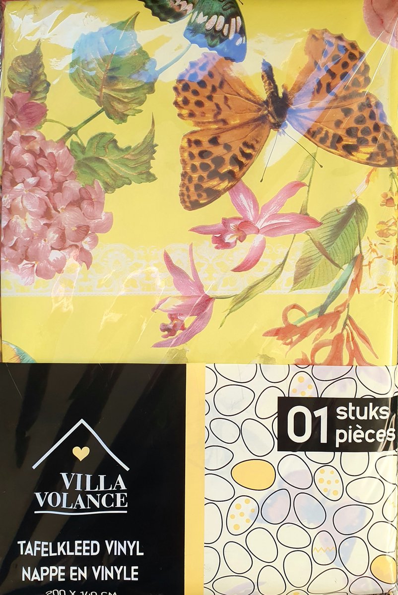Tafelkleed - Villa Volance - Paastafellaken 200 x 140 - vinyl tafelkleed met vlinders en bloemen - vrolijk pasen tafelloper paasontbijt paasversiering - tafelkleed