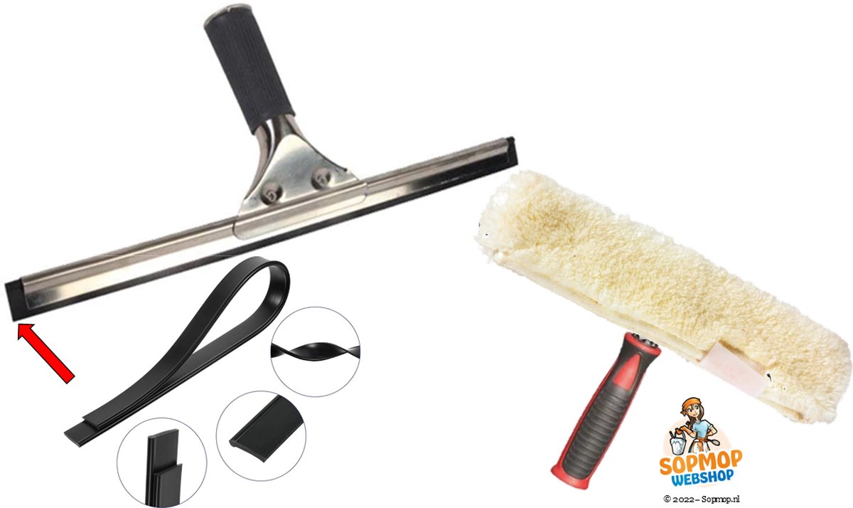 Goedkoopste Starterskit - Raamwisser Met Extra Vervangrubber 45cm - Inwashouder Met Hoes Compleet 45cm