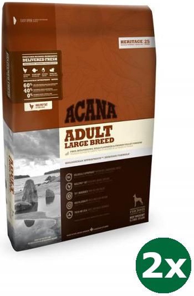 2x11,4 kg Acana dog adult large breed hondenvoer