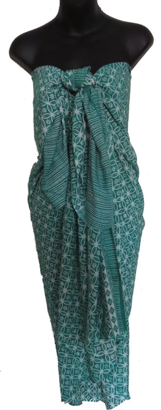 Sarong, pareo, hamamdoek, wikkelrok exclusief figuren patroon lengte 115 cm breedte 180 cm kleuren groen wit dubbel geweven extra kwaliteit.