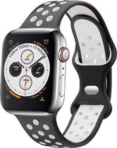 Strap-it Classic Sportbandje - Geschikt voor Apple Watch bandje - Series 1/2/3/4/5/6/7/8/9/SE/Ultra (2) - Zwart/Wit - Siliconen bandje sport - Sport Loop iWatch bandje maat: 42 mm 44 mm 45 mm 49 mm