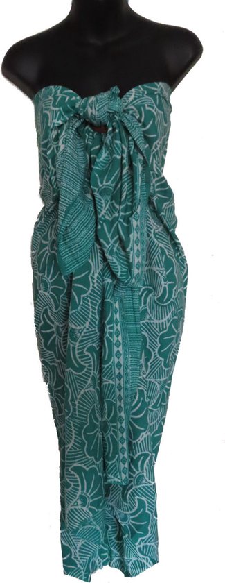 Hamamdoek, pareo, sarong, wikkelrok exclusief figuren patroon lengte 115 cm breedte 180 cm kleuren groen wit blauw tinten dubbel geweven extra kwaliteit.