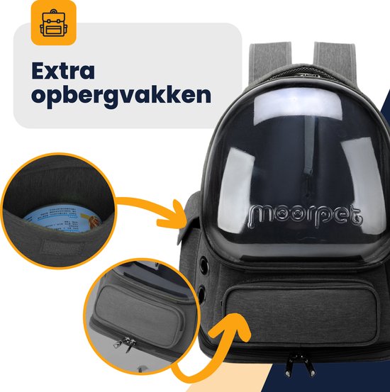 Sac à dos pour Chats MIRO - Sac de transport - Transports - Sac de voyage - Sac de transport Animaux - Ventilation Extra - Grijs