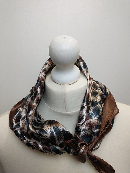Vierkante dames sjaal Roxanne fantasiemotief bruin beige zwart donkerbruin 50x50