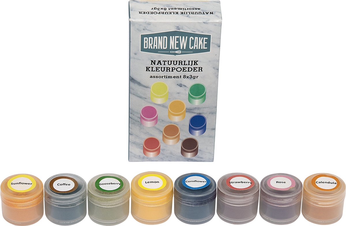 BrandNewCake® Natuurlijk Kleurpoeder Assortiment (8x 3gr) - Eetbare Voedingskleurstof - Kleurstof Bakken