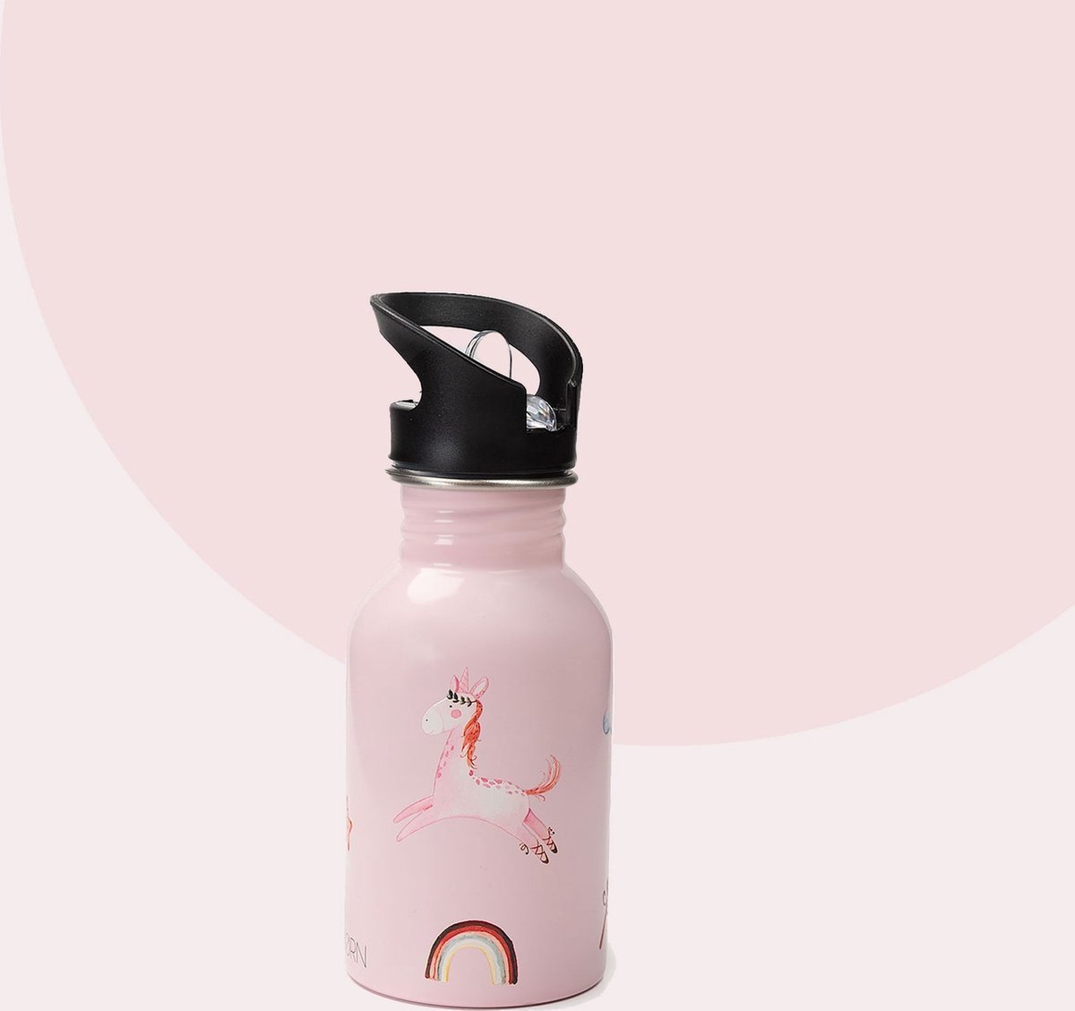 J.Børn Kinderen Roestvrijstalen Lichtgewicht Waterfles met Rietje voor School 350ml (Unicorn) - Niet-geïsoleerde, Enkelwandige Eco-fles