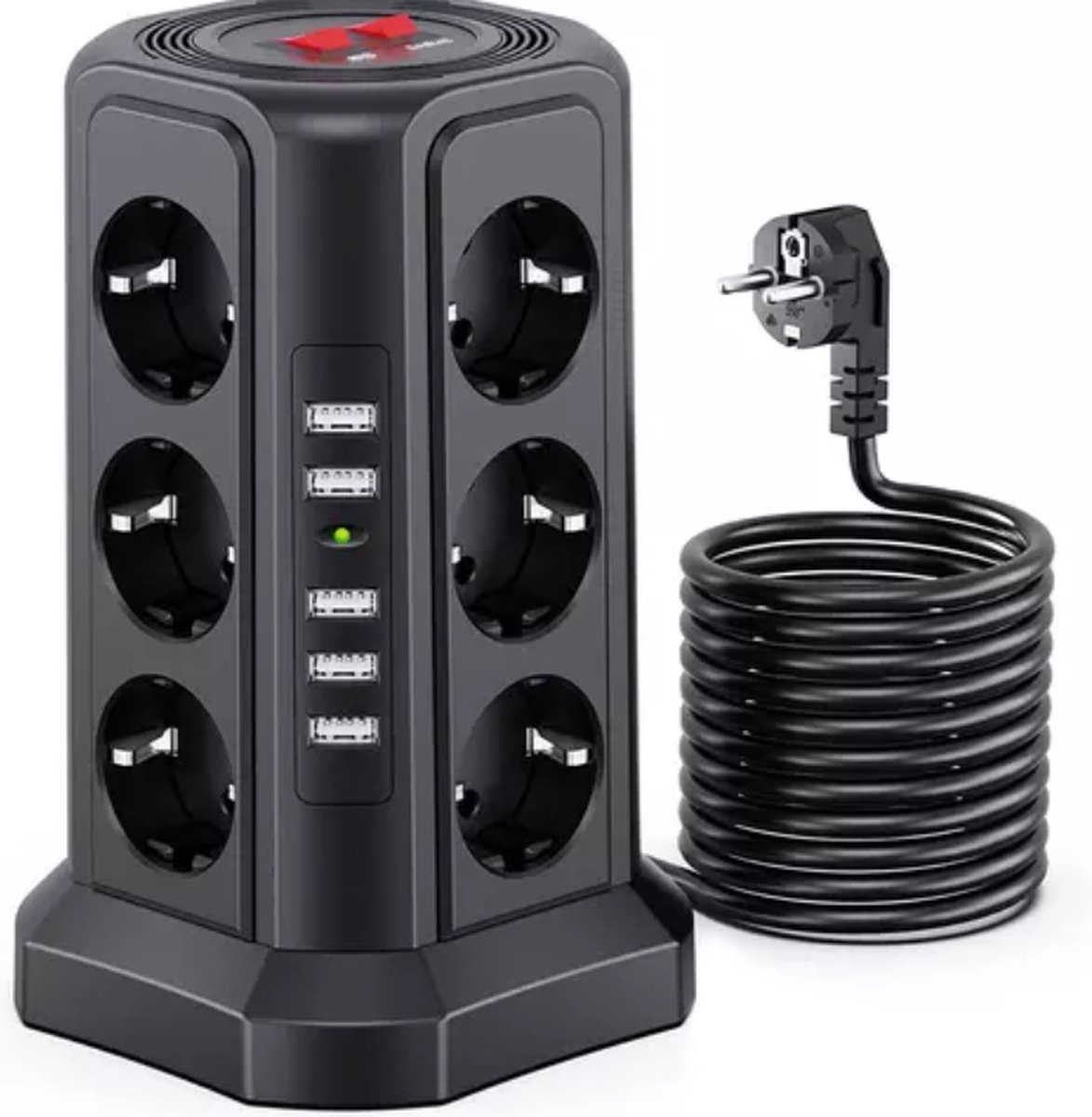 Brandless Stekkertoren XL met 17 ingangen 12 stopcontacten 5 usb ingangen 2 meter snoer power cube stekkerdoos usb met 2 schakelaars zwart