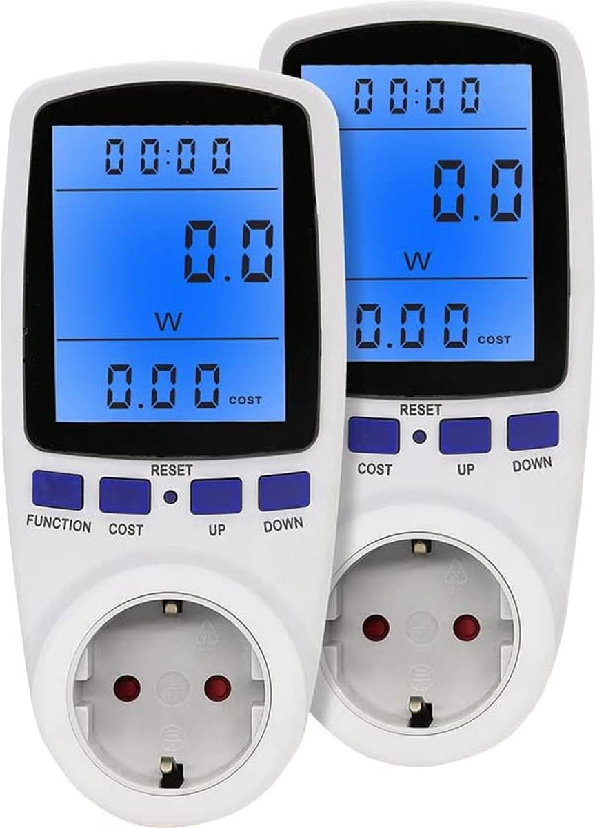 WARMEE - Set Van 2 Energiemeter Verbruiksmeter Stopcontact - Energieverbruiksmeter - Verbruiksmeter Elektriciteit - Kwh Meter voor in Stopcontact – Stroommeter – Energiekostenmeter - Elektriciteitsmeter