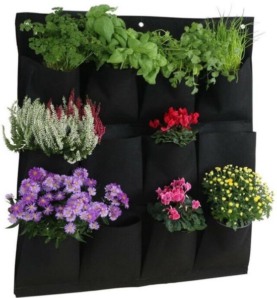 Verticaal Hangende Plantenzak met 4 Vakken Zwart 100 x 30 cm