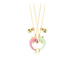 foto van Bixorp Friends BFF Ketting voor 2 met Dolfijnen - Roze & Groen - Goudkleurige Best Friends Ketting - Vriendschap Cadeau voor Twee