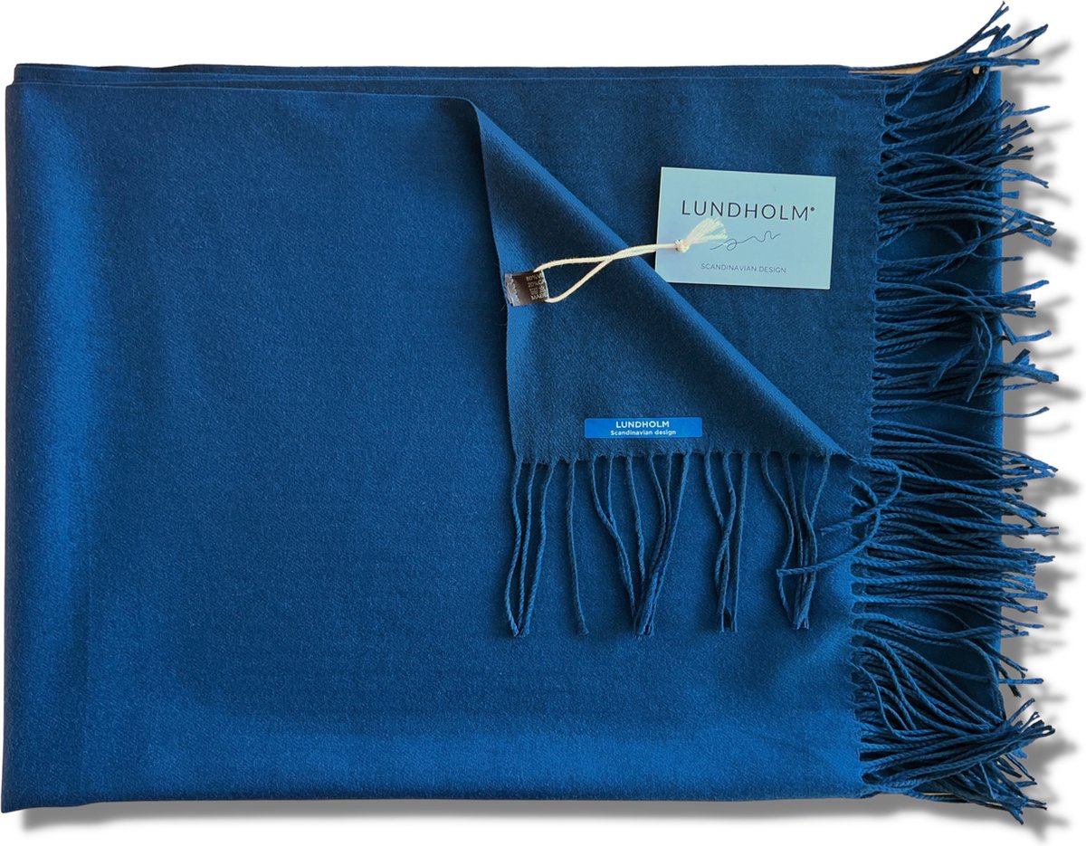 Lundholm Sjaal heren winter xl - hoogwaardige kwaliteit met kasjmier - cashmere sjaal blauw royal blue 1 kleur - mannen cadeautjes tip | Scandinavisch design - Reykjavik serie