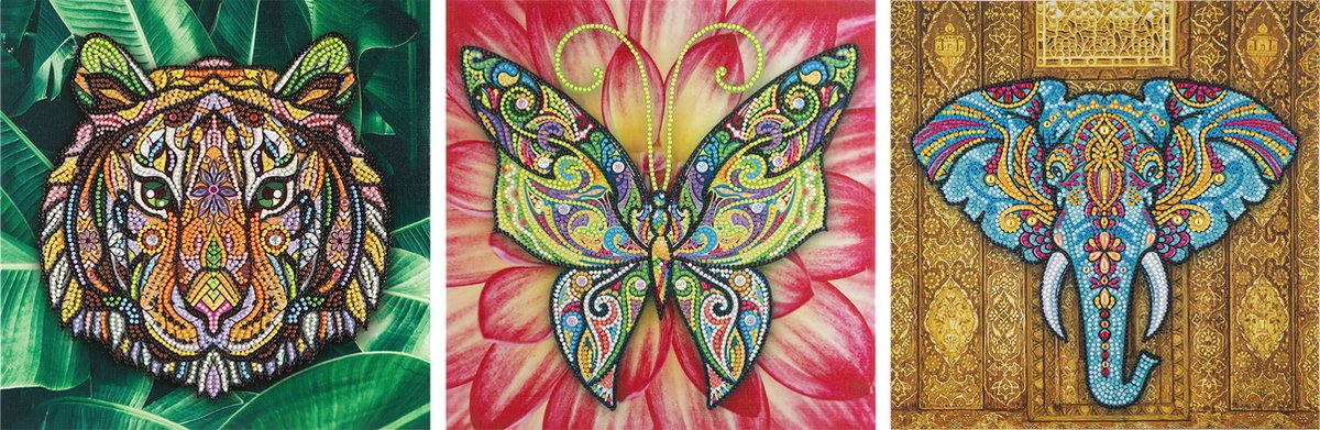 Grafix Diamond Painting Op Canvas | Tijger | Formaat 30x30cm | diamond painting pakket volledig | Thema Dieren | Diamond painting op canvas | Inclusief Diamond painting pen en schudbakje | Eindresultaat ophangen aan de muur — afbeelding 3