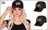 3x Baseball cap VIP luxe zwart verstelbaar - Festival thema feest fun baseball hoofdeksel