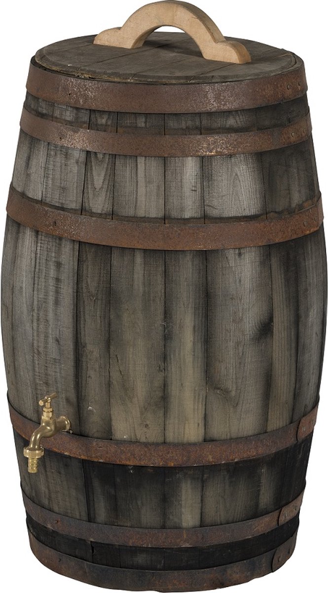 Regenton nieuw "oud gemaakt" 100 L. incl. kraan, los deksel, handvat en gat voor de vulautomaat aan de achterzijde / Houten regenton / Old Look