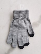 Lichtgrijze dameshandschoenen met grijze strass steentjes en zwarte vingertippen met touchscreen functie one size