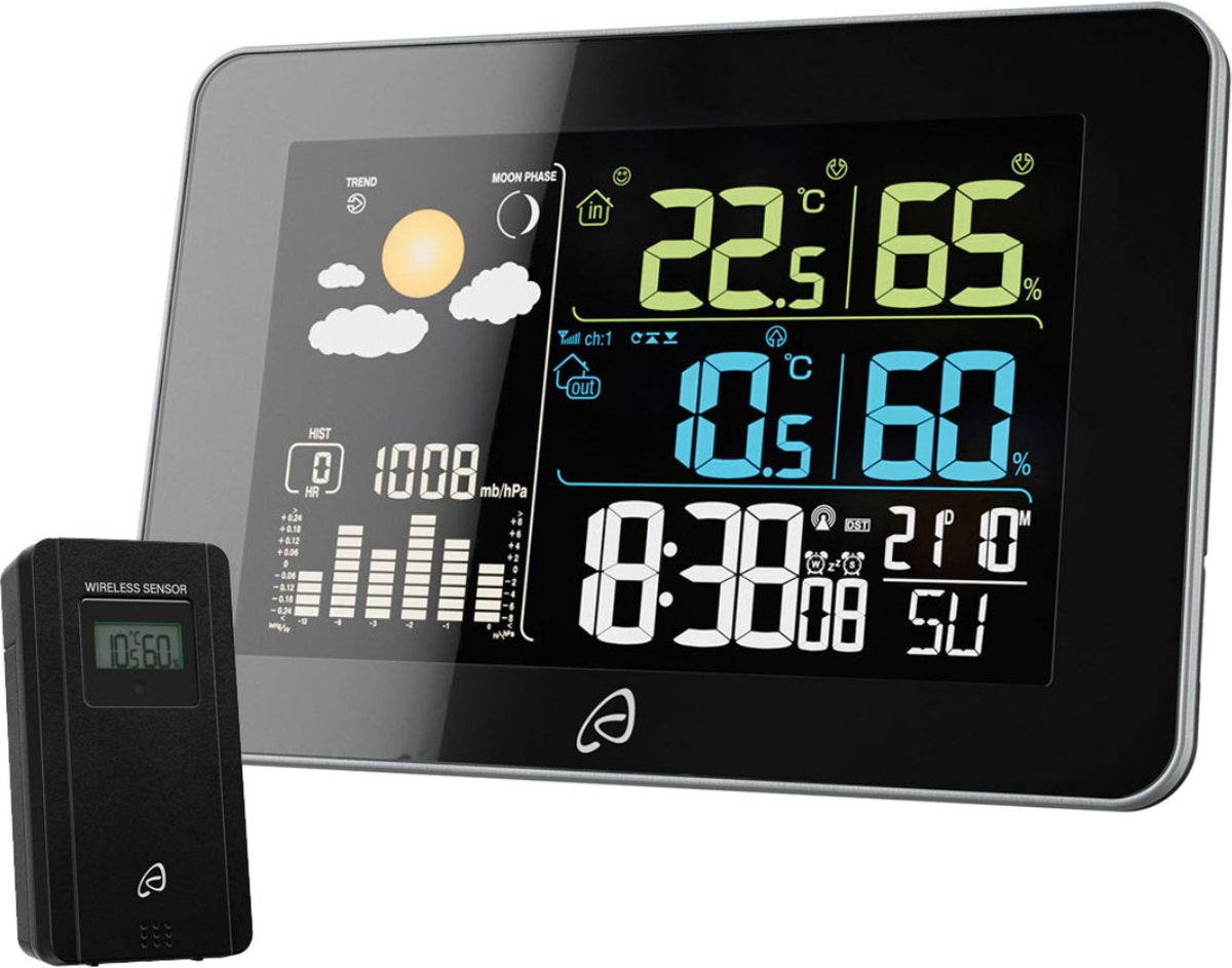 Thermometer/ weerstation draadloos voor binnen en buitensensor zwart