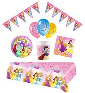 Disney Princess - Forfait fête - Articles de fête - Fête d'enfants - 8 Enfants - Nappe - Gobelets - Serviettes - Assiettes - Ballons - Guirlandes et drapeaux - Bannière à lettres