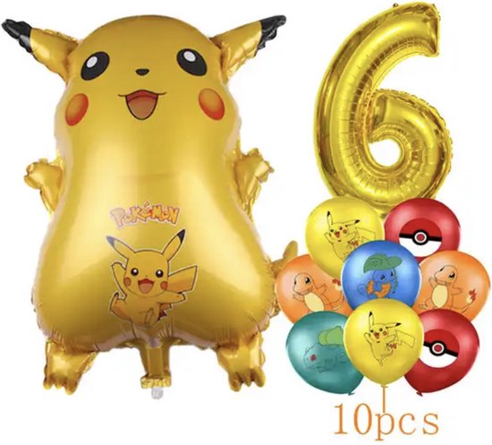 Pokemon feestversiering - Pokemon Ballonnen - Pikachu Ballon - Pokemon Feestpakket - Kinderfeestje - Pokemon - Verjaardagsfeest - Ballonnen Pakket - Leeftijd ballon 6 jaar - Ballonnen 10 stuks - Pikachu Ballon - Verjaardag Jongen - Pokemon/Pikachu