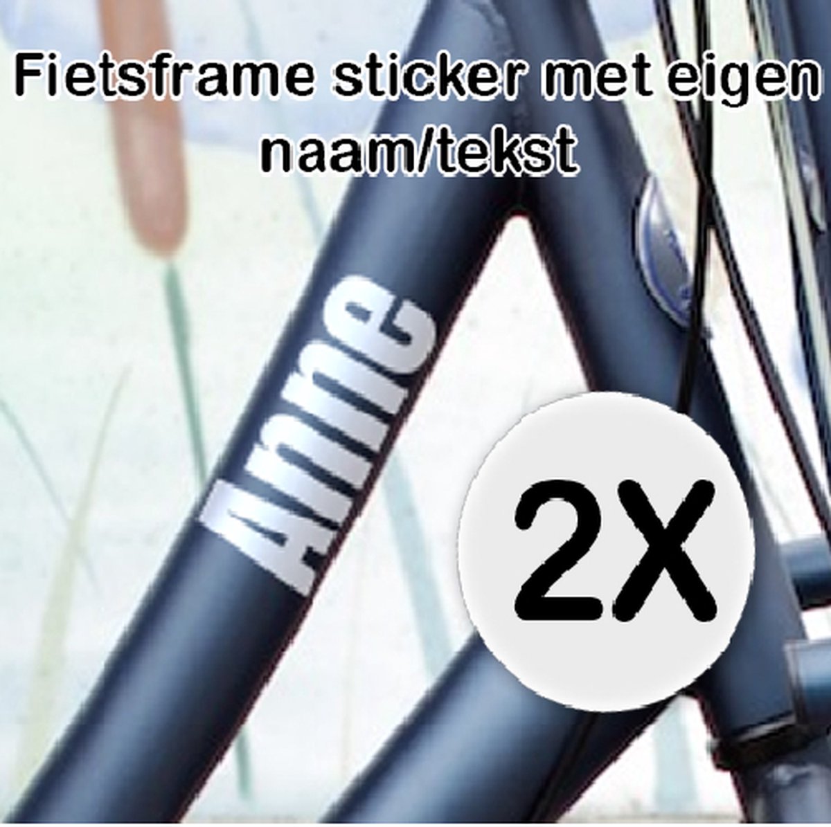 Fiets sticker eigen naam / tekst Set van 2 fiets stickers Wit