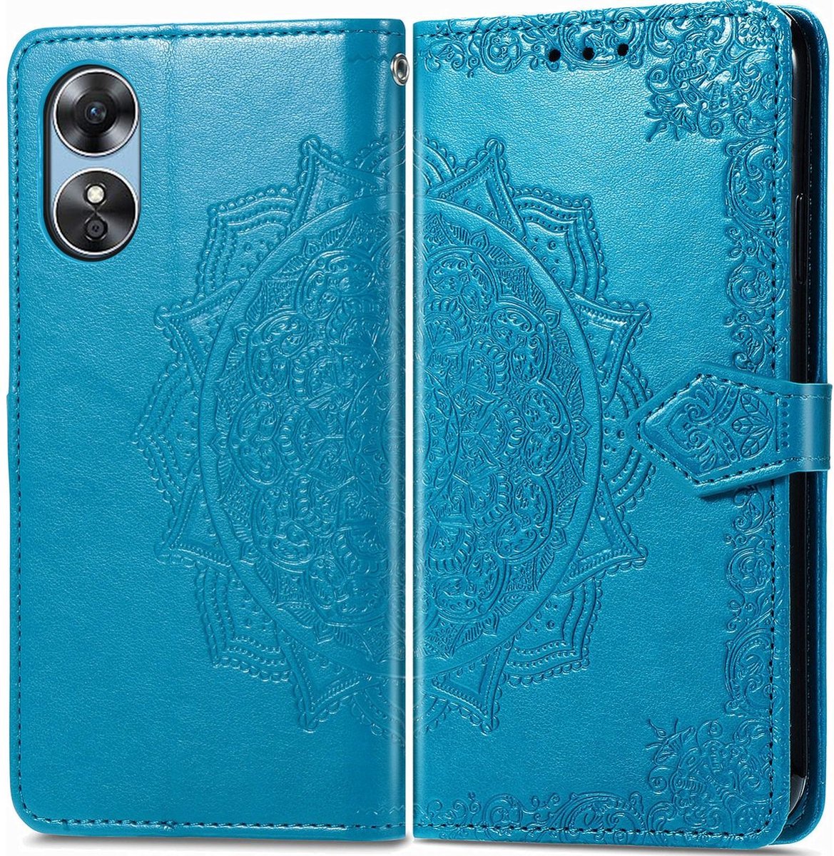 Mobigear Telefoonhoesje geschikt voor OPPO A17 Hoesje | Mobigear Mandala Bookcase Portemonnee | Pasjeshouder voor 3 Pasjes | Telefoonhoesje voor Pinpas / OV Kaart / Rijbewijs - Blauw