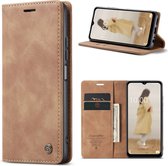 CaseMe - Telefoonhoesje geschikt voor Samsung Galaxy A14 5G - Wallet Book Case - Licht bruin
