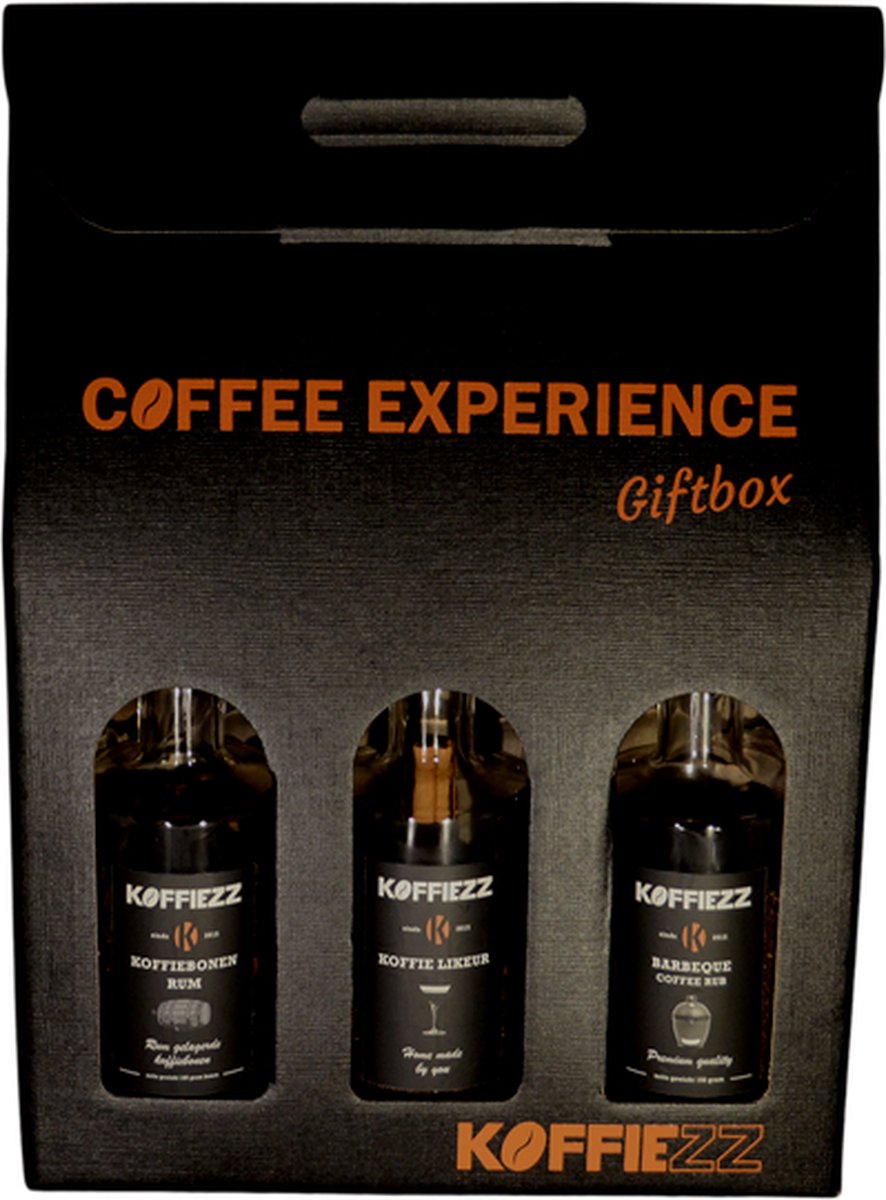 Koffiezz Experience giftbox. Koffie rub -koffie likeur en koffie rum bonen TIP! kerstcadeau