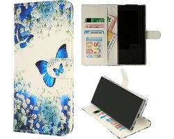 Casemania Hoesje Geschikt voor Samsung Galaxy A34 5G - Blauwe Vlinder Print - Portemonnee Book Case - Pasjeshouder/Magneetlipje